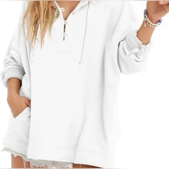 Aerie Beach Weekend Henley Oversized Pullover Hoodie - Picture 1 of 9